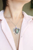 Turtle necklace with green jasper and amethyst Artisan jewelry