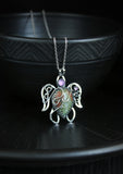 Turtle necklace with green jasper and amethyst Artisan jewelry