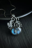 Mushroom pendant with labradorite Botanical necklace Artisan jewelry
