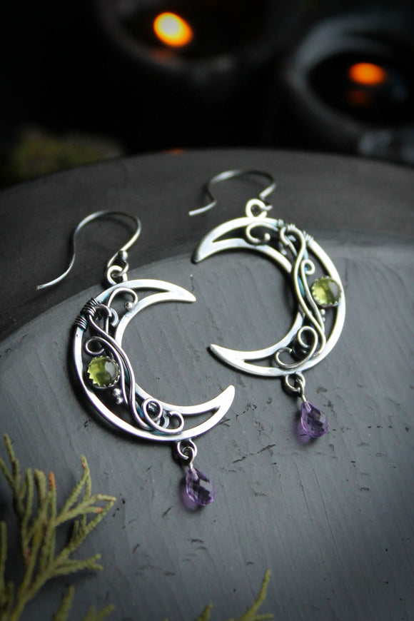 Moon earrings Celestial jewelry Silversmithing