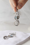 Seahorse silver earrings with topaz