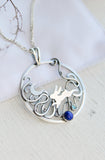 Moon rabbit pendant Artisan silver jewelry
