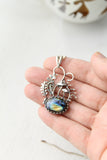 Mushroom pendant with labradorite Botanical necklace Artisan jewelry