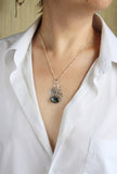 Mushroom pendant with labradorite Botanical necklace Artisan jewelry