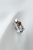 Mushroom ring with amber Sterling silver elven ring