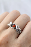 Mushroom ring with amber Sterling silver elven ring