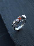 Mushroom ring with amber Sterling silver elven ring