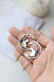 Moon cat earrings Artisan silver jewelry