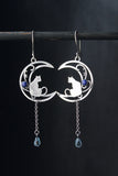 Moon cat earrings Artisan silver jewelry