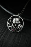 Peony pendant Sterling silver botanical jewelry Plant necklace