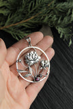 Peony pendant Sterling silver botanical jewelry Plant necklace