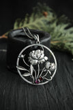 Peony pendant Sterling silver botanical jewelry Plant necklace