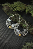 Hoop earrings with ferns and gems