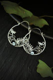 Hoop earrings with ferns and gems