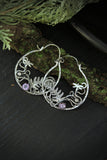 Hoop earrings with ferns and gems