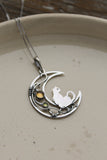 Moon cat pendant Silversmithing necklace
