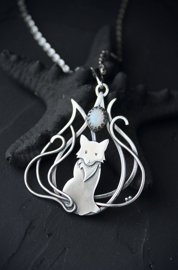 Kitsune fox pendant Hand fabricated jewelry