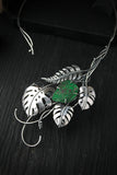 Monstera necklace with uvarovite Sterling silver open necklace Statement cuff Botanical jewelry