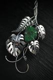Monstera necklace with uvarovite Sterling silver open necklace Statement cuff Botanical jewelry