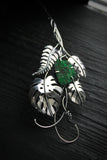 Monstera necklace with uvarovite Sterling silver open necklace Statement cuff Botanical jewelry