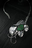 Monstera necklace with uvarovite Sterling silver open necklace Statement cuff Botanical jewelry