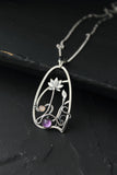 Amethyst lotus pendant Floral jewelry