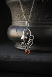 Mushroom necklace for women Woodland nature pendant Amber jewelry