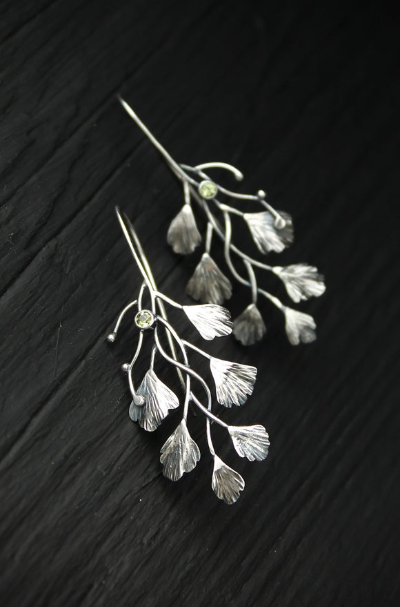 Botanical earrings with maidenhair fern leaves