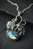 Mushroom pendant with labradorite Botanical necklace Artisan jewelry