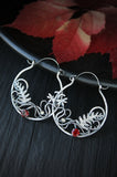 Hoop earrings with ferns and gems
