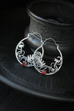 Hoop earrings with ferns and gems