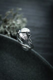 Silver leaf ring with tiny gemstone Elven engagement ring Botanical jewelry