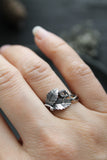 Silver leaf ring with tiny gemstone Elven engagement ring Botanical jewelry