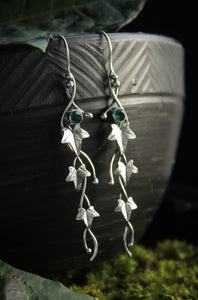 Elven earrings with ivy leaves and emerald