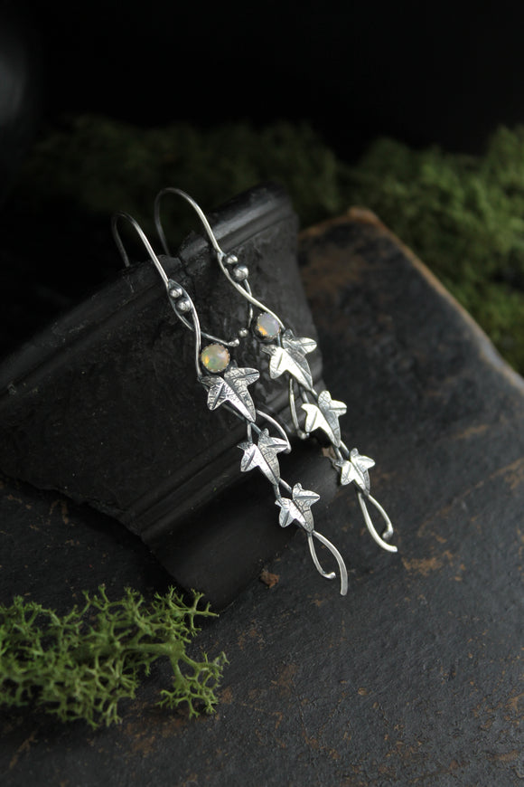 Ivy earrings Silver Elven jewelry Plant earrings Leaf design