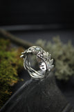 Monstera leaves ring Silver plant agate moss ring