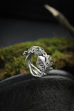 Monstera leaves ring Silver plant agate moss ring