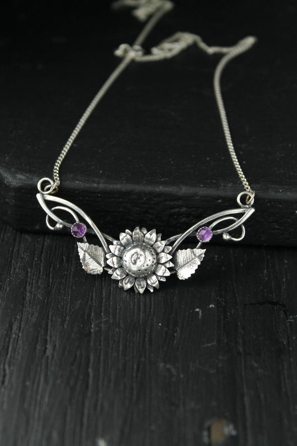 Sunflower necklace Plant jewelry Floral elven pendant