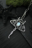 Manta ray silver pendant with moonstone Wire wrapped jewelry Nautical necklace