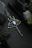 Manta ray silver pendant with moonstone Wire wrapped jewelry Nautical necklace