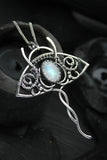 Manta ray silver pendant with moonstone Wire wrapped jewelry Nautical necklace