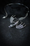 Dragon silver necklace, Fantasy gothic jewelry, Wire wrapped pendant