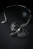 Dragon silver necklace, Fantasy gothic jewelry, Wire wrapped pendant