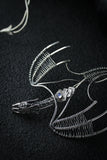 Dragon silver necklace, Fantasy gothic jewelry, Wire wrapped pendant