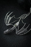 Dragon silver necklace, Fantasy gothic jewelry, Wire wrapped pendant
