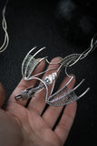 Dragon silver necklace, Fantasy gothic jewelry, Wire wrapped pendant