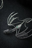 Dragon silver necklace, Fantasy gothic jewelry, Wire wrapped pendant