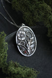 Silver Poppy pendant Oval floral Jewelry