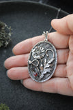 Silver Poppy pendant Oval floral Jewelry