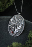 Silver Poppy pendant Oval floral Jewelry